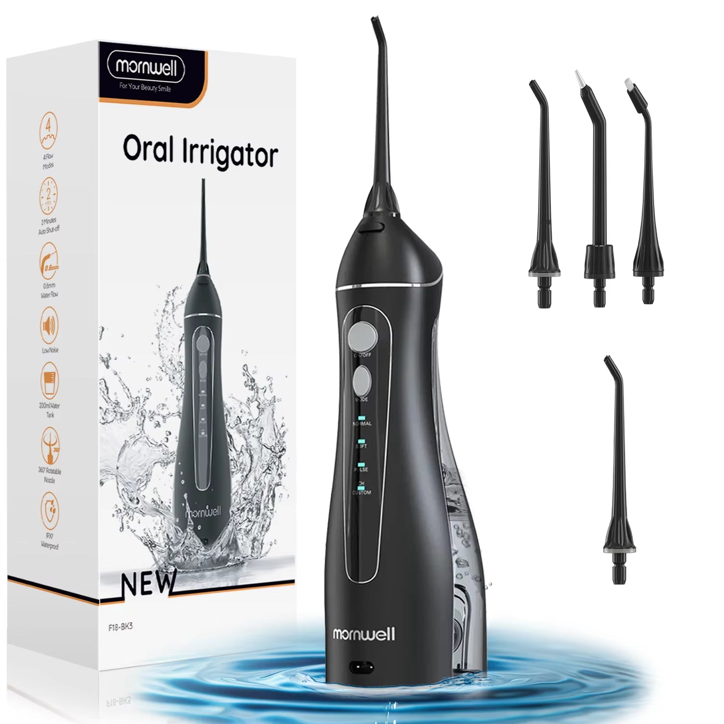 Portable Oral Irrigator F18 Water Flosser USB Rechargeable 4 Nozzles Dental Water Jet 200Ml Water Tank Waterproof